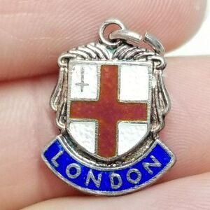 Vintage London Red White Blue Enamel Charm, Signed WB Silver, Pendant Estate